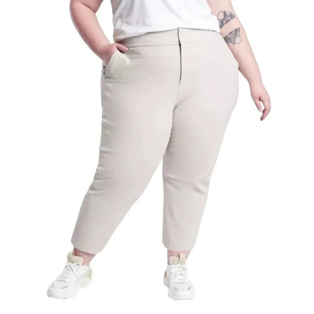 Athleta Stellar Straight Crop Pants Size 26 Travel Work Office Athleisure Beige